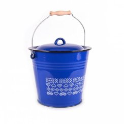 Smaltovaný kbelík 10l/28cm s víkem, dekor Chicory