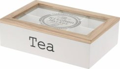Dóza na čajové sáčky dřevo/sklo bílá 24x16,5x7cm