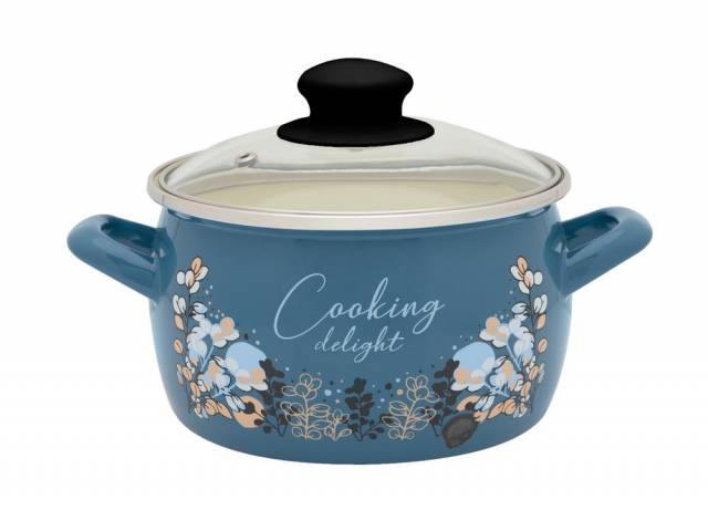 Hrniec smaltovaný s pokrievkou, 16cm/2,2L dekor Cooking delight