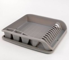 Odkapávač na nádobí, plastový, 39,5x39,5x8 cm, šedý