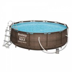 Kulatý bazén Bestway DELUXE 366 x 100 cm s žebříkem a filtrací, vzor RATAN, nadzemní provedení