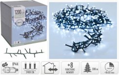 Svetlo vianočné 1200 LED studené biele, 24 m, s časovačom, s funkciami, na 300 cm stromček, vonkajšie/vnútorné