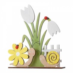 Figurka šneka s květinami na podstavci 22,5x5x26,5 cm dřevo