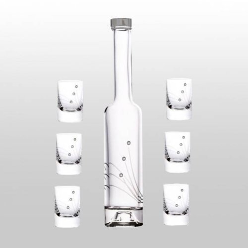 Štamprlík a fľaša na alkohol SWAROVSKI CRYSTALS, sada 6 +1 ks