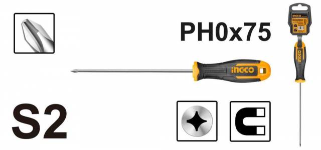 Křížový šroubovák 3x75mm PH0 S2 INGCO