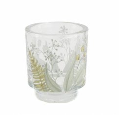Svícen na čajovou svíčku 9x10 cm skleněný design květiny