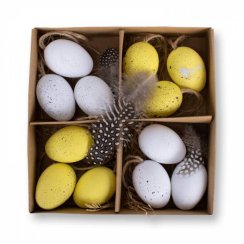 Dekorace vajíčka plastová 5 cm sada 12 ks bílá/žlutá