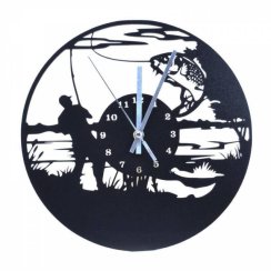 Nástěnné hodiny design FISHERMAN, průměr 30 cm, černá barva
