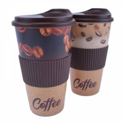 Šálek na kávu, plastový, s náustkem, 400 ml, Káva