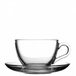 Šálek s podšálkem na čaj a kávu, sklo, 220 ml, KARLO, 6+6 ks